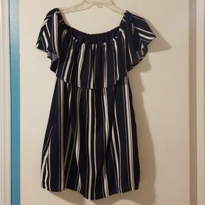 Off the shoulder navy and white dress